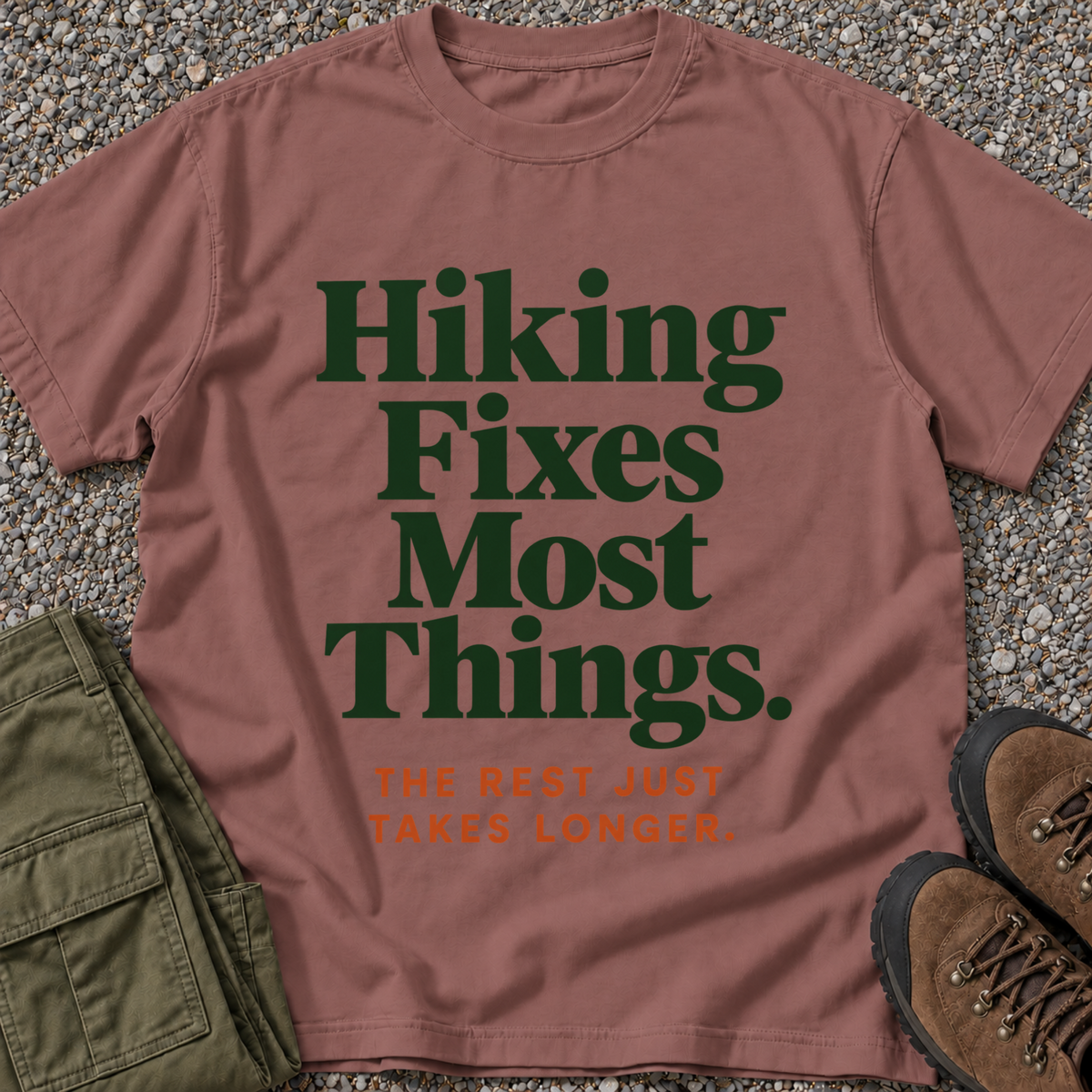 Hiking Fixes Most Things T-shirt in Brick