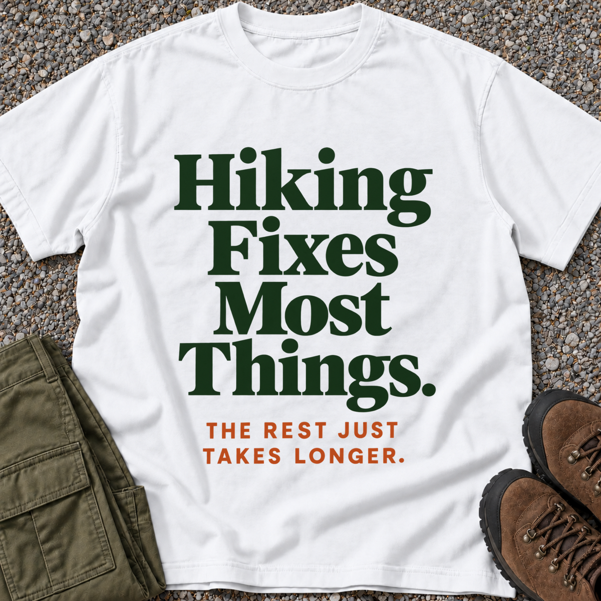Hiking Fixes Most Things T-shirt in White