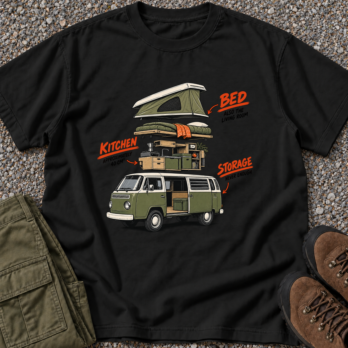Camper Van Exploded View T-shirt in Black