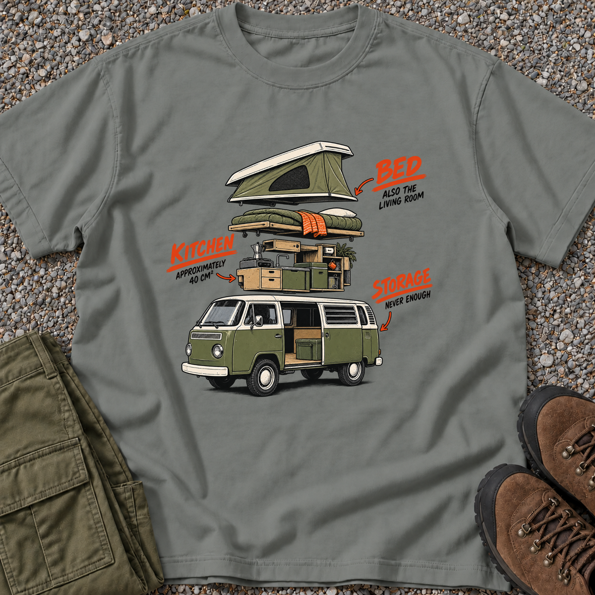 Camper Van Exploded View T-shirt in Grey