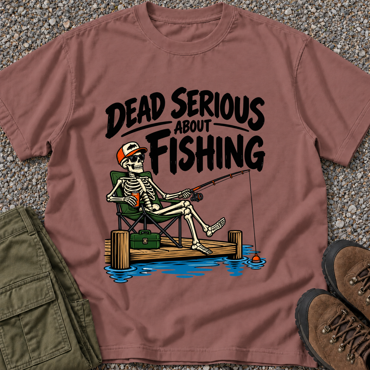 Dead Serious About Fishing T-shirt in Brick