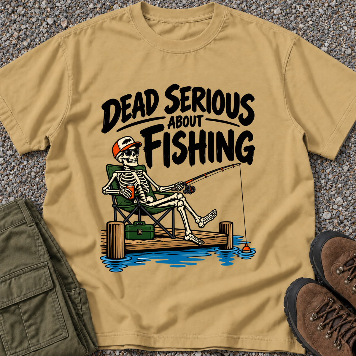 Dead Serious About Fishing T-shirt in Mustard