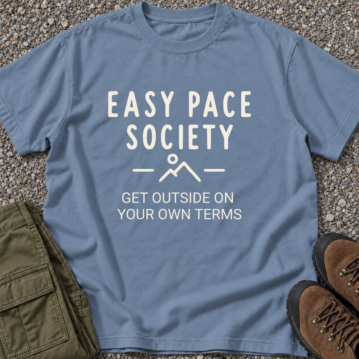 Easy Pace Society — Get Outside on Your Own Terms T-shirt in Blue Jean