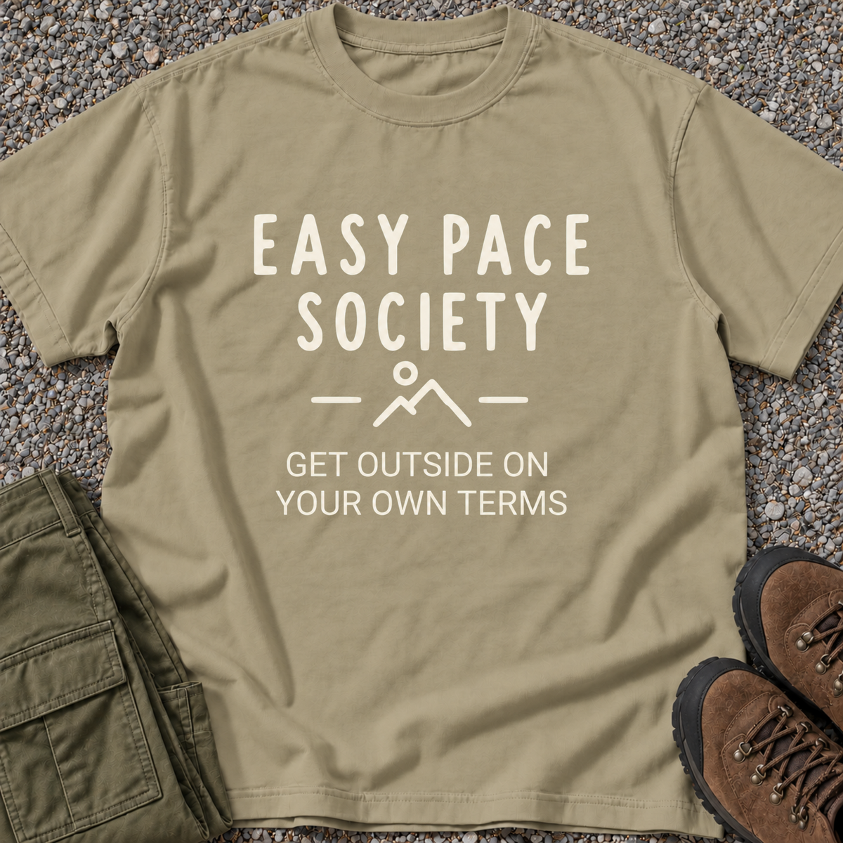 Easy Pace Society — Get Outside on Your Own Terms T-shirt in Khaki
