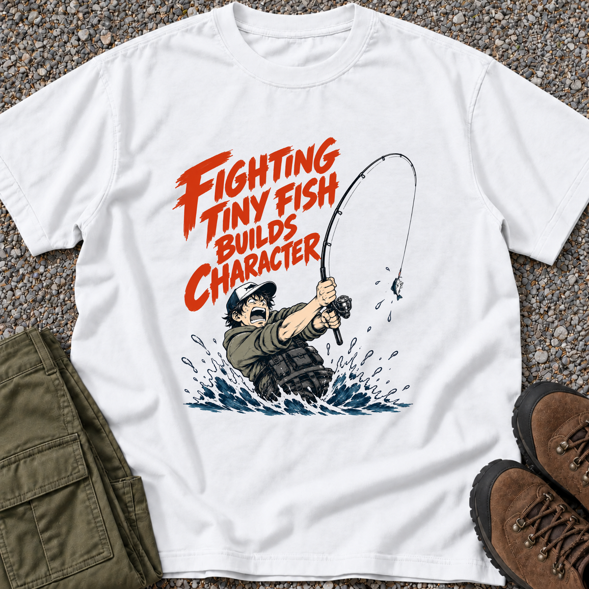 Fighting Tiny Fish Builds Character – White