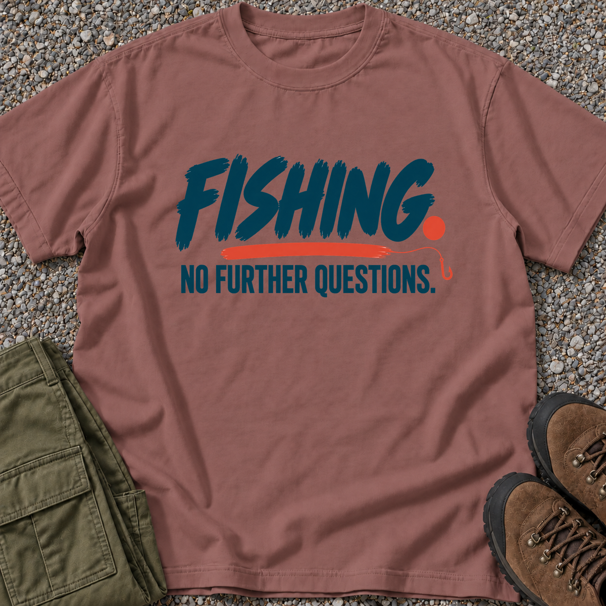 Fishing. No Further Questions. T-shirt in Brick