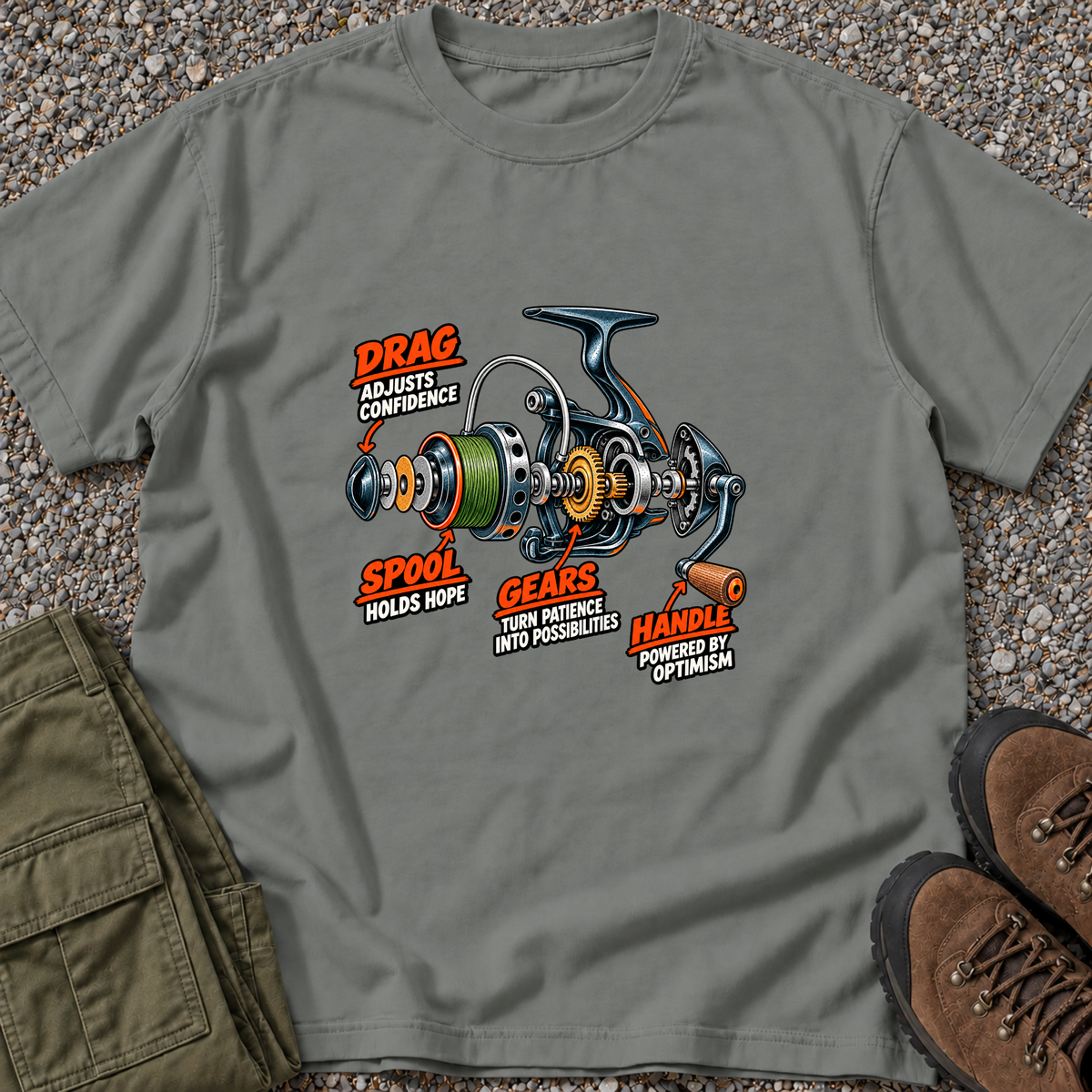 Fishing Reel Diagram T-shirt in Grey