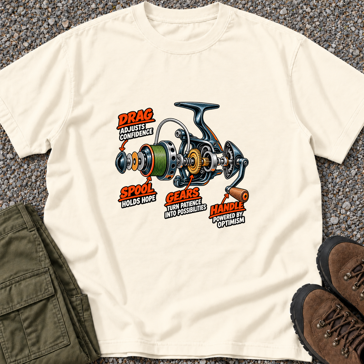 Fishing Reel Diagram T-shirt in Ivory