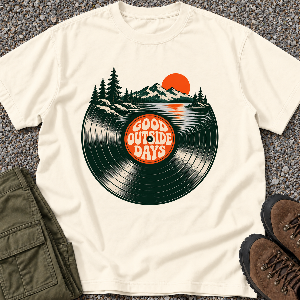 Good Outside Days Vinyl Record T-shirt in Ivory