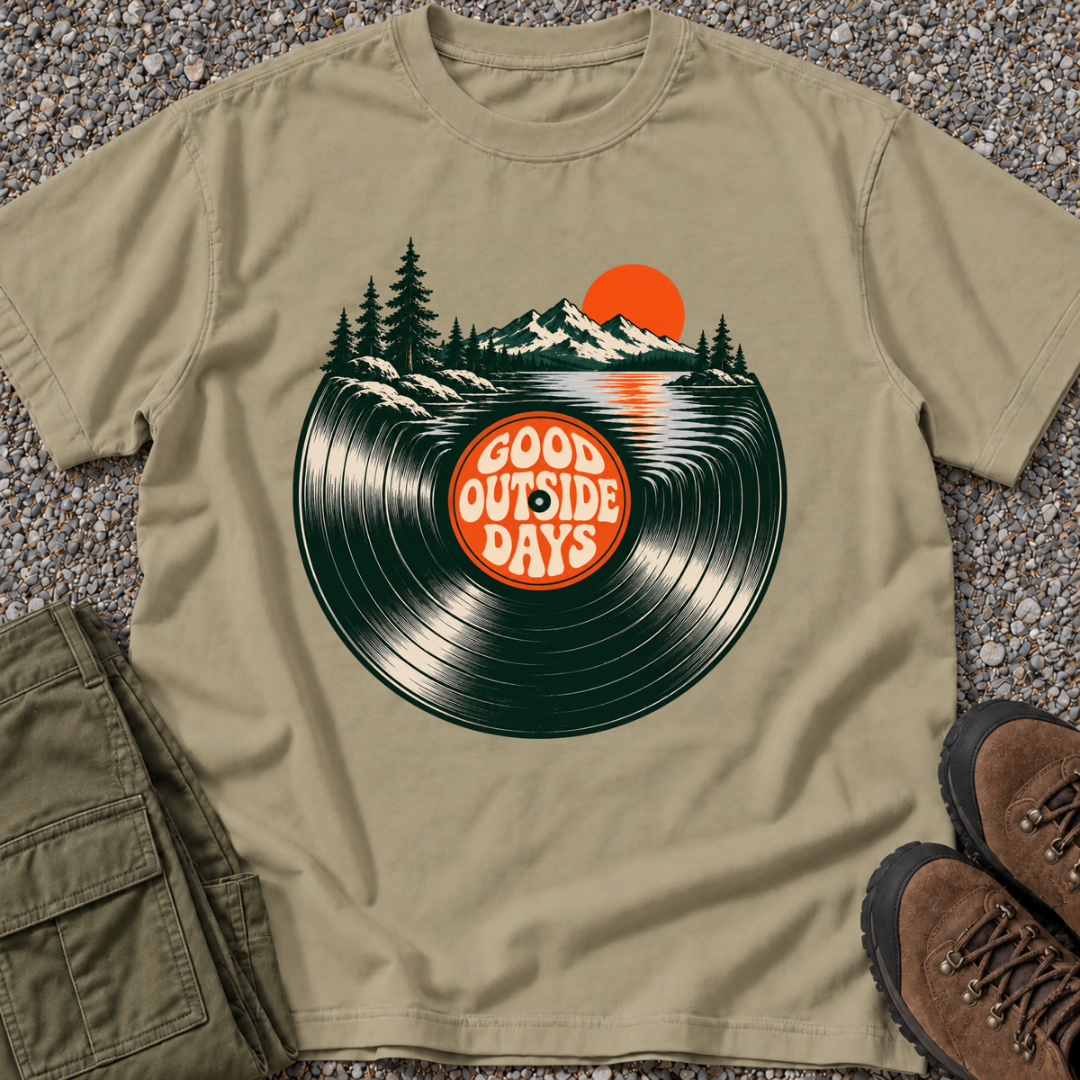 Good Outside Days Vinyl Record T-shirt in Khaki