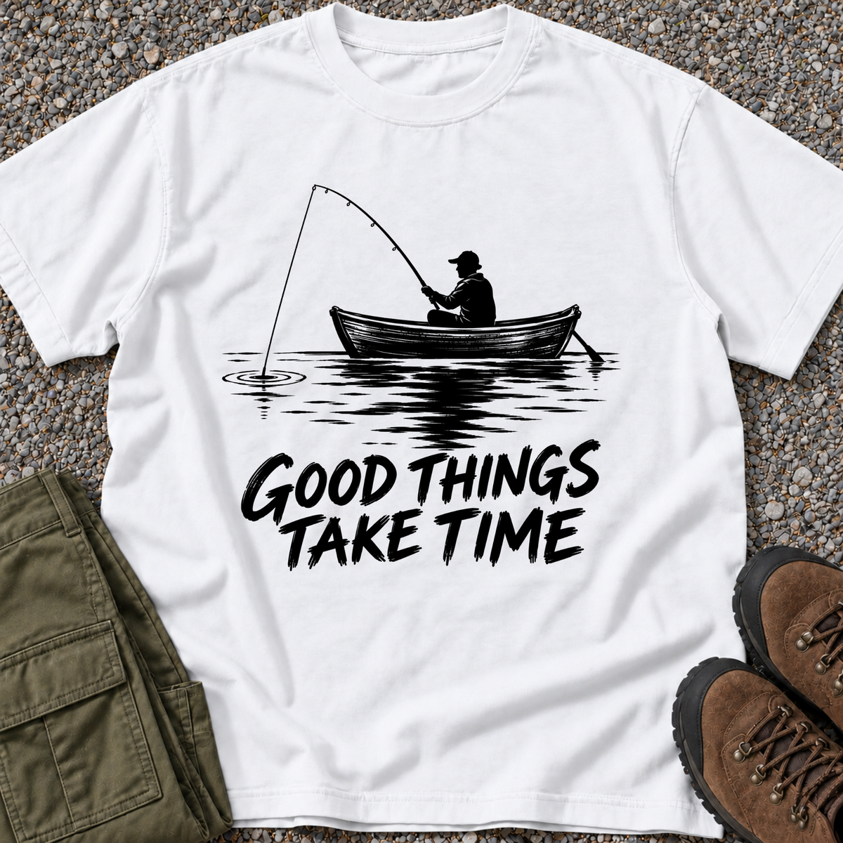 Good Things Take Time Fishing – White