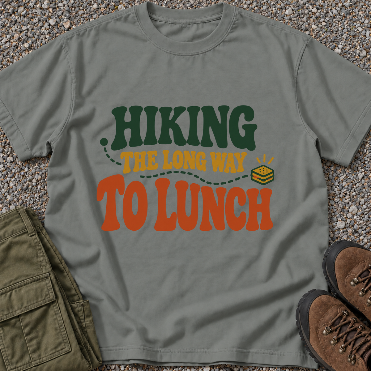 Hiking the Long Way to Lunch T-shirt in Grey