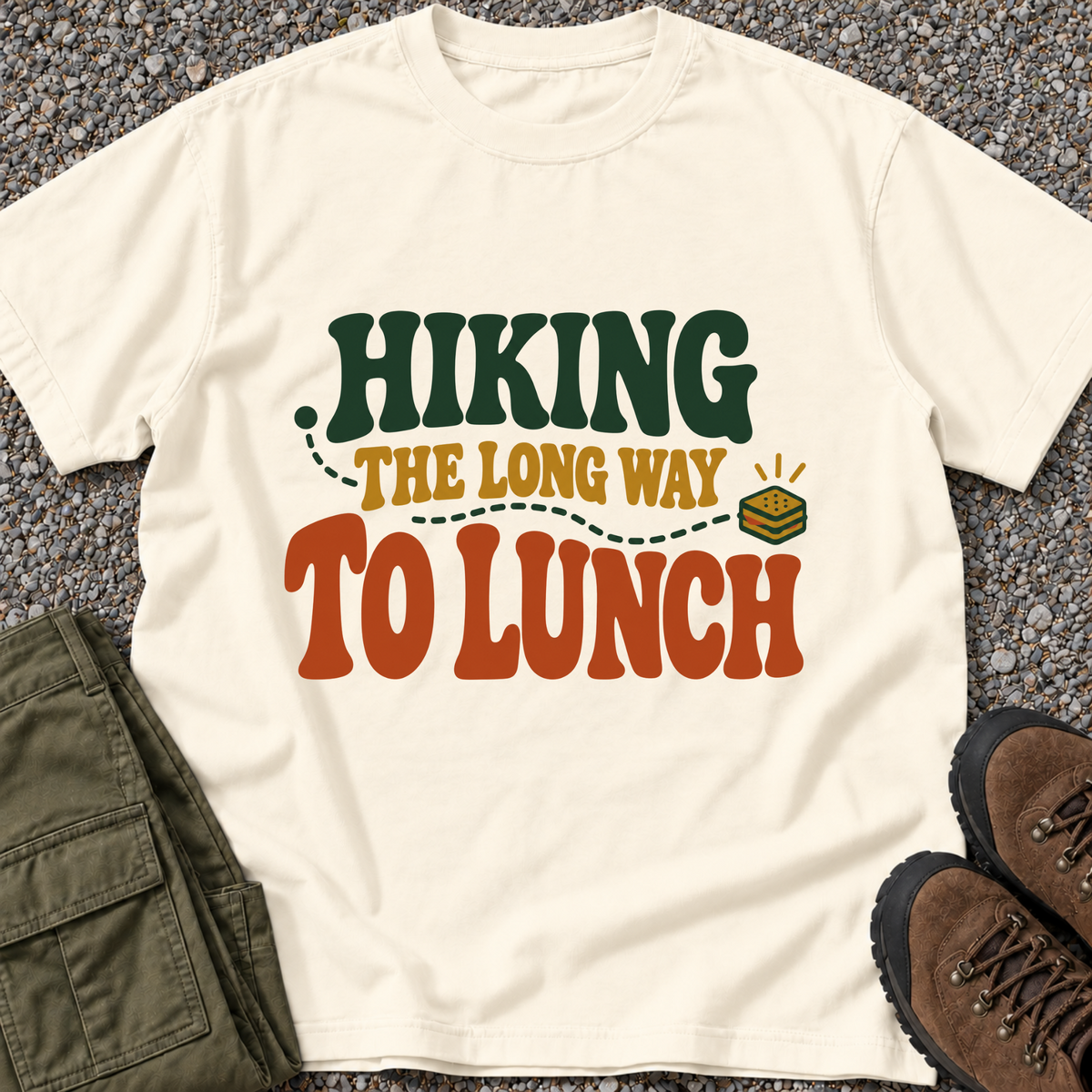 Hiking the Long Way to Lunch T-shirt in Ivory