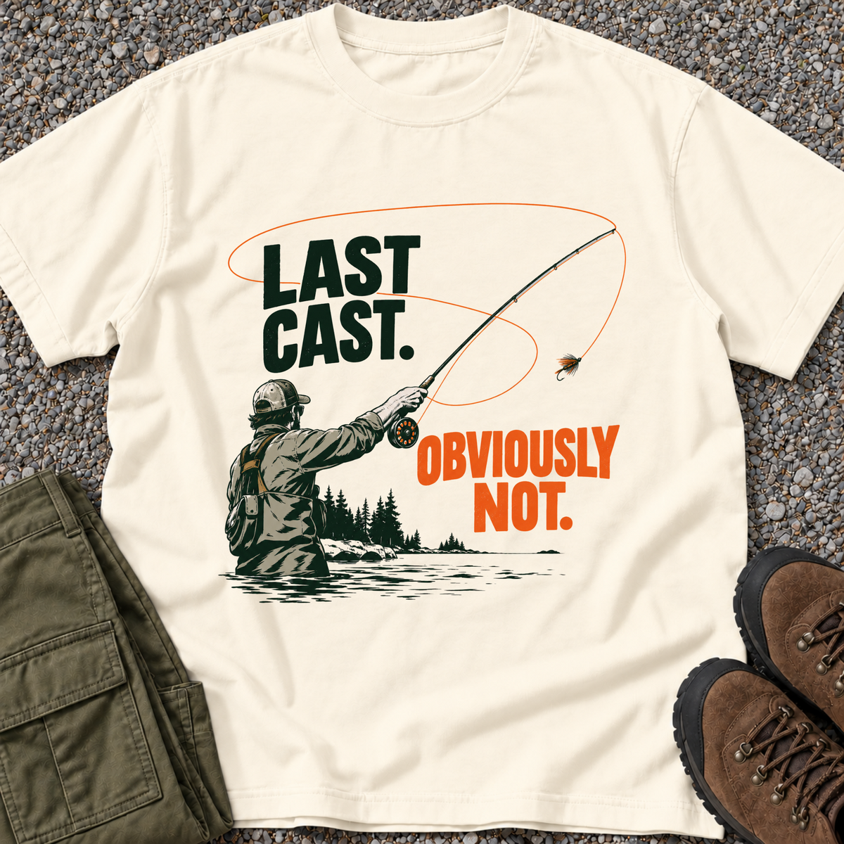Last Cast. Obviously Not. T-shirt in Ivory