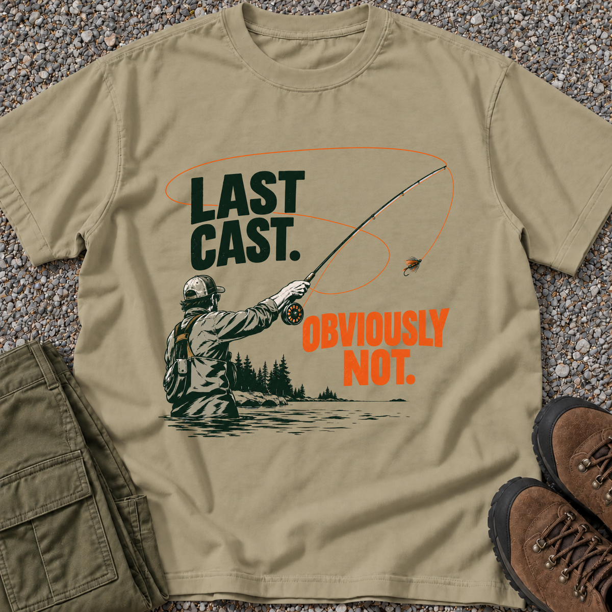 Last Cast. Obviously Not. T-shirt in Khaki