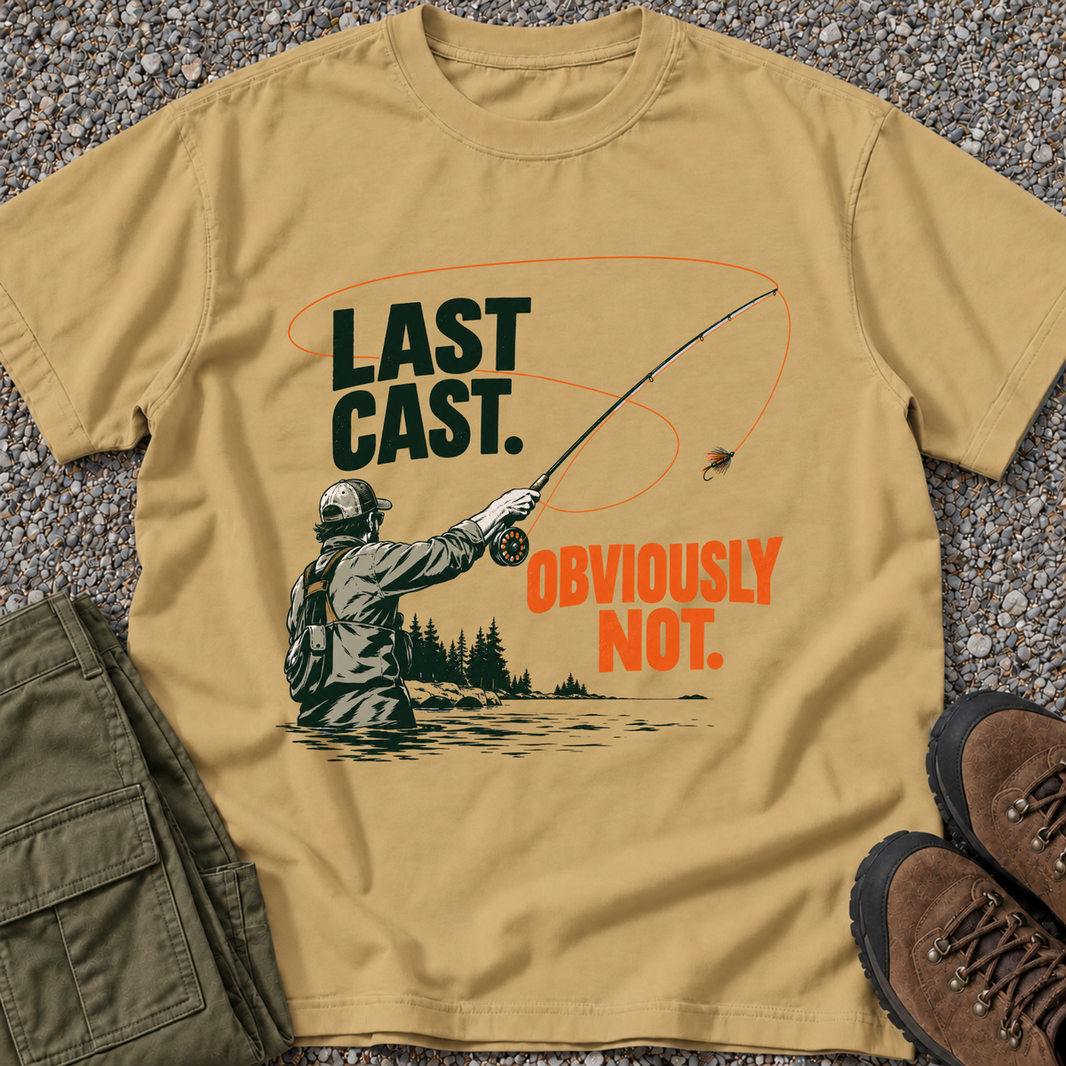 Last Cast. Obviously Not. T-shirt in Mustard