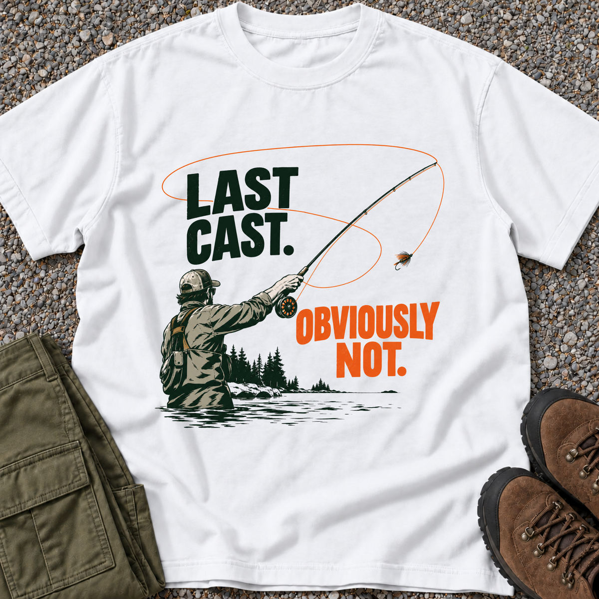 Last Cast. Obviously Not. T-shirt in White