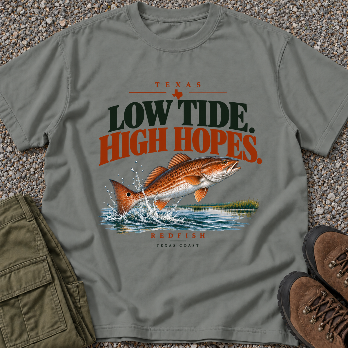 Low Tide, High Hopes Redfish T-shirt in Grey
