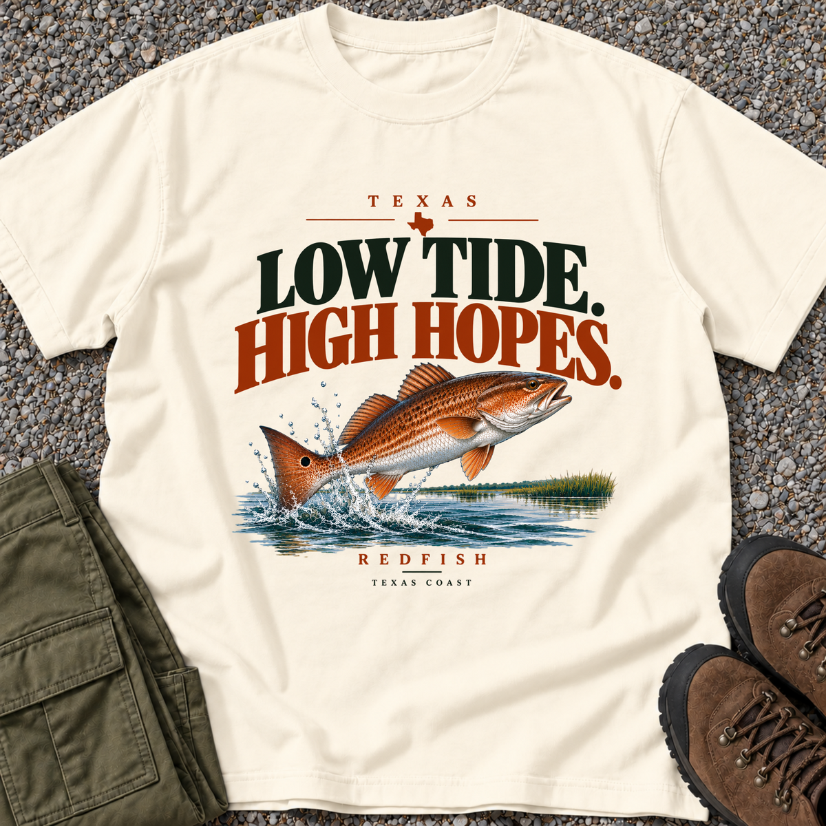 Low Tide, High Hopes Redfish T-shirt in Ivory