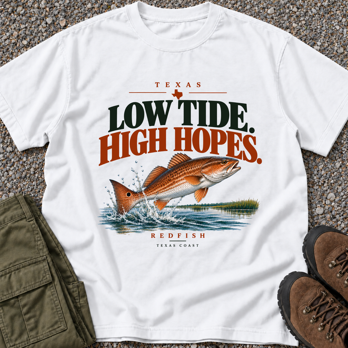 Low Tide, High Hopes Redfish T-shirt in White