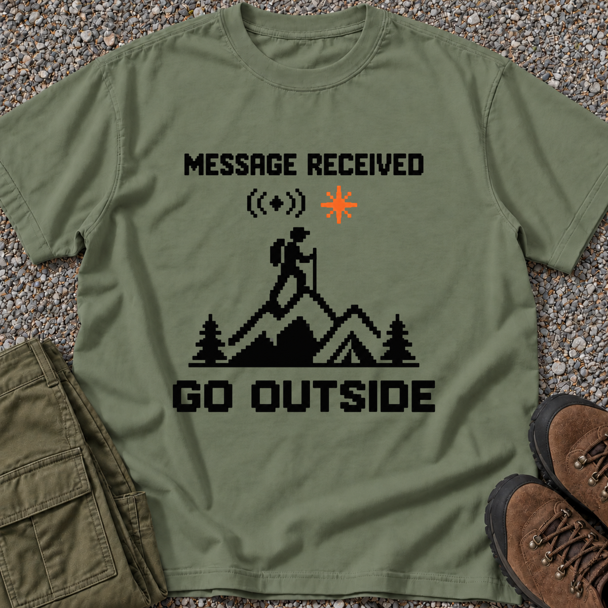 Message Received. Go Outside. T-shirt in Moss