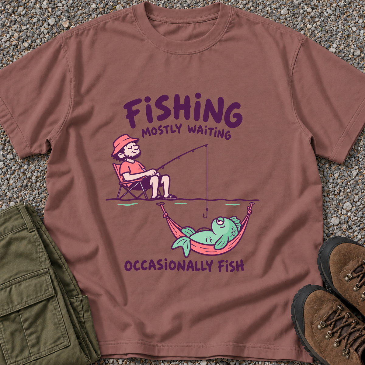 Mostly Waiting — Angler Tee T-shirt in Brick