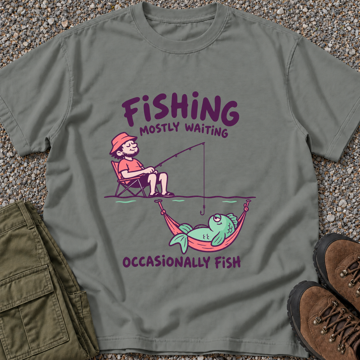 Mostly Waiting — Angler Tee T-shirt in Grey