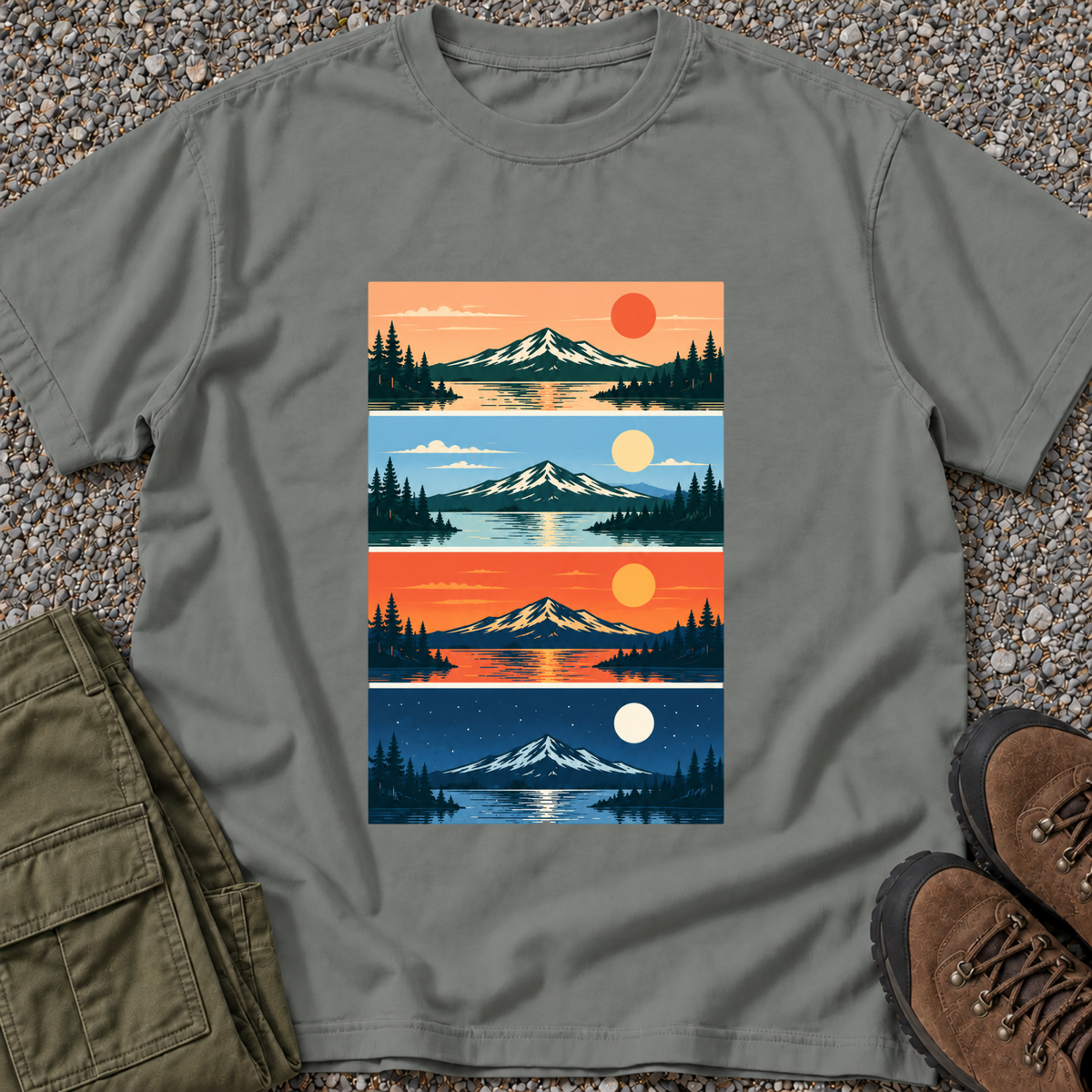 Mountain Sunrise & Moonset – Grey
