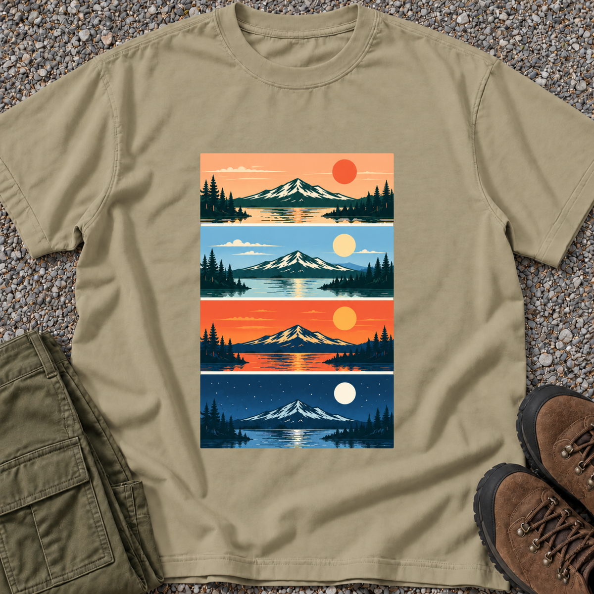 Mountain Sunrise & Moonset – Khaki