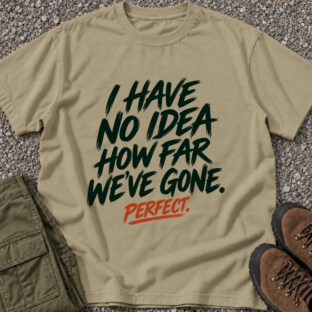 No Idea How Far We've Gone T-shirt in Khaki