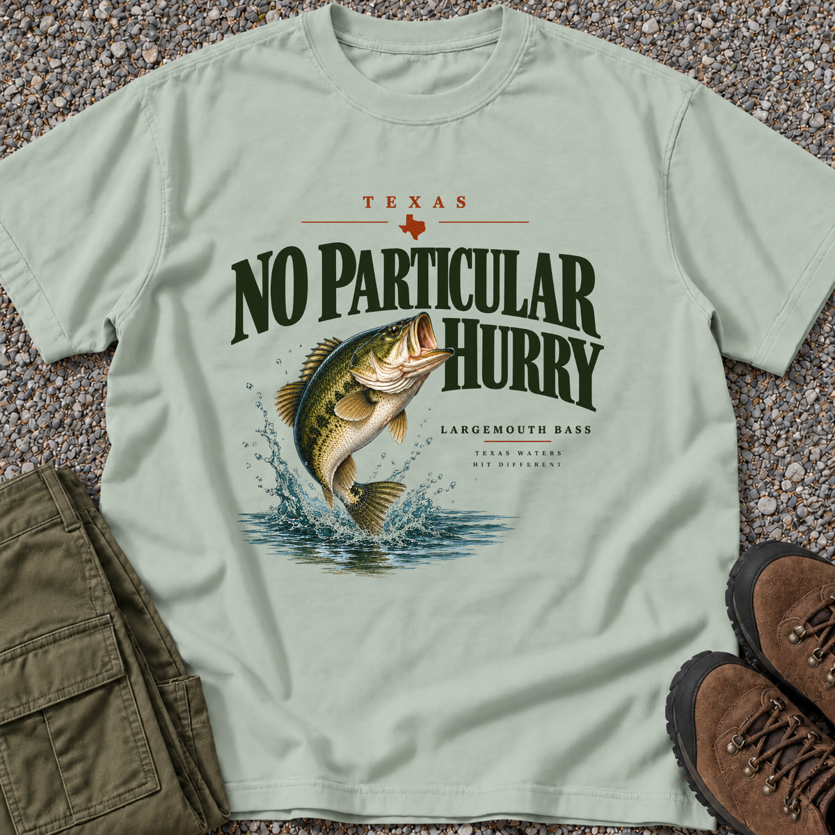 No Particular Hurry Fishing T-shirt in Bay