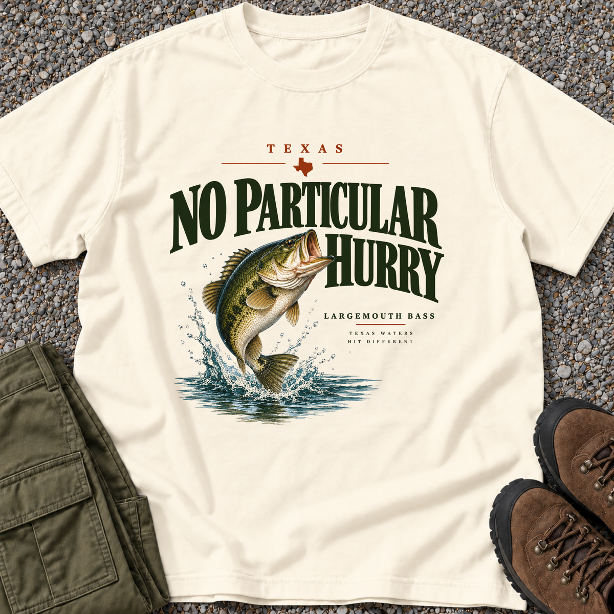 No Particular Hurry Fishing T-shirt in Ivory