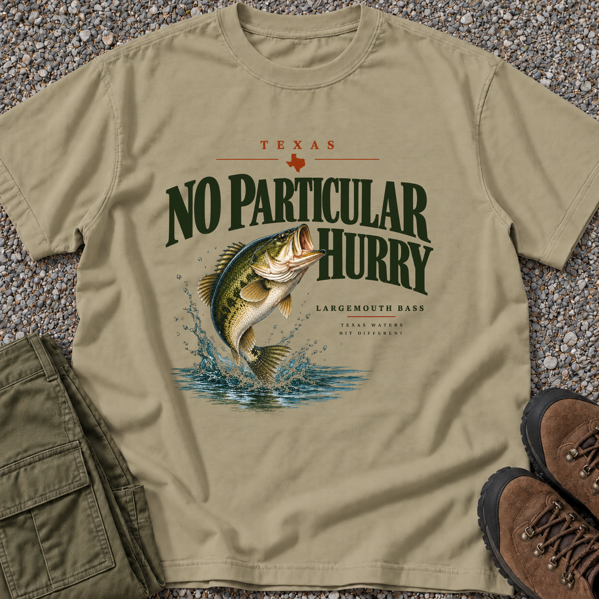 No Particular Hurry Fishing T-shirt in Khaki