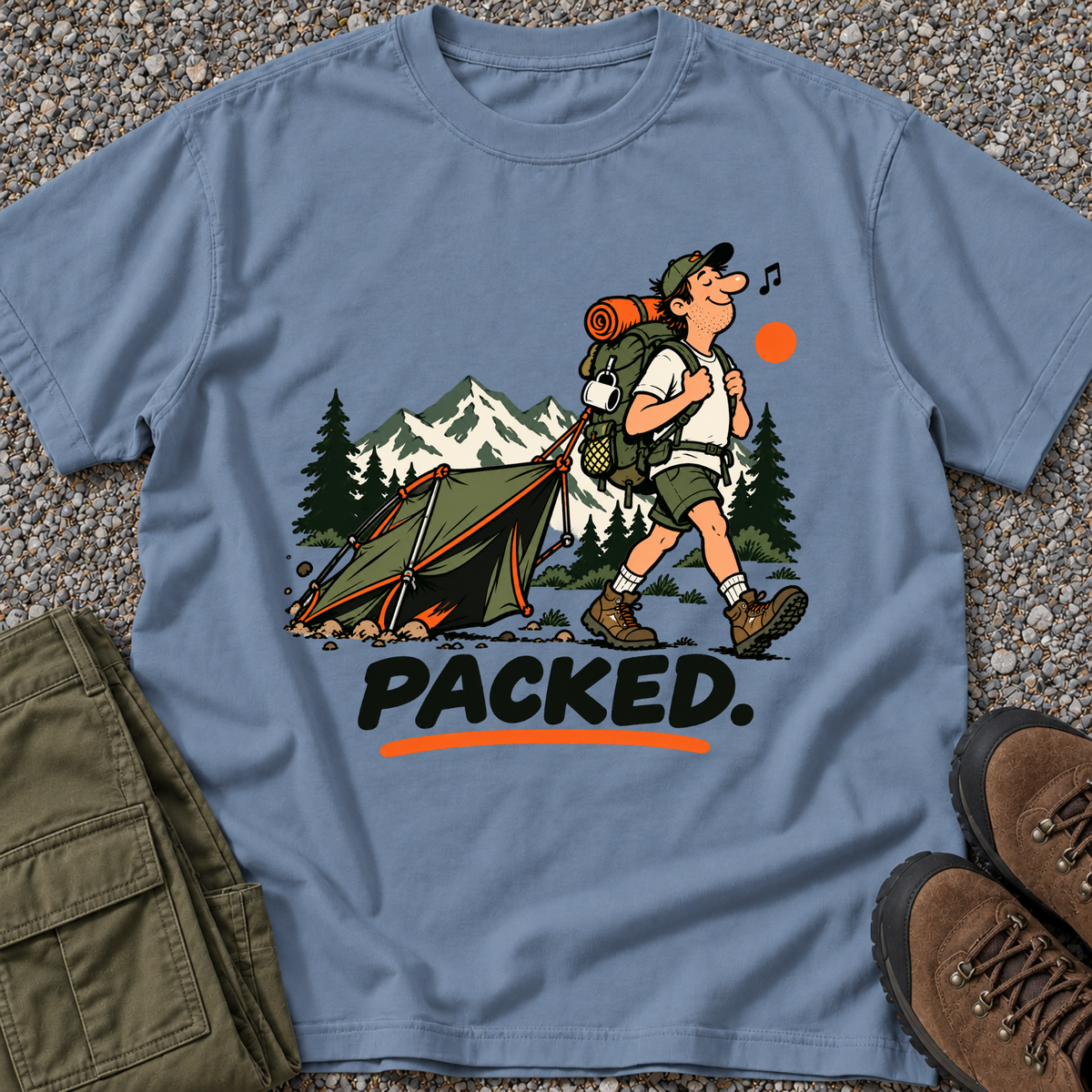 Packed. Hiking T-shirt in Blue Jean