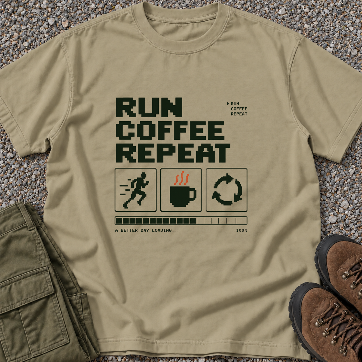 Run Coffee Repeat T-shirt in Khaki