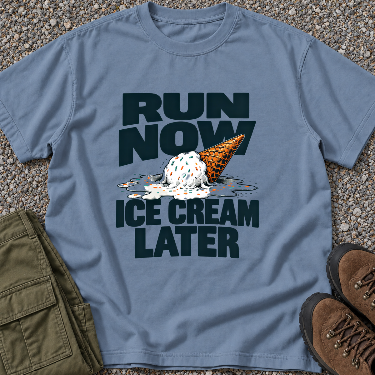 Run Now, Ice Cream Later T-shirt in Blue Jean