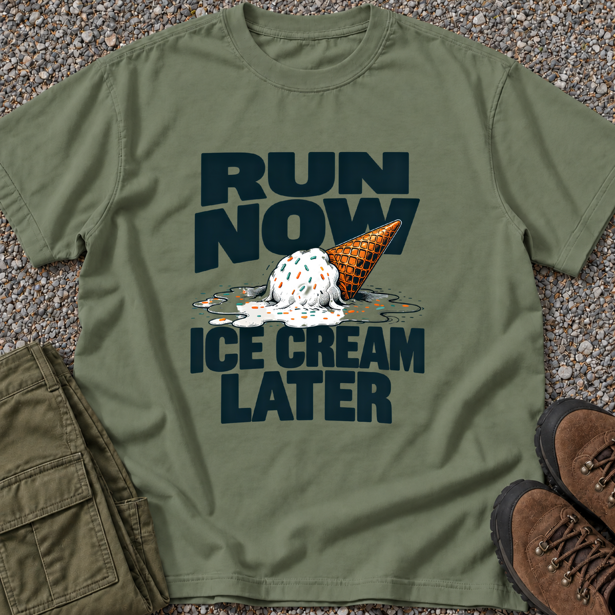 Run Now, Ice Cream Later T-shirt in Moss