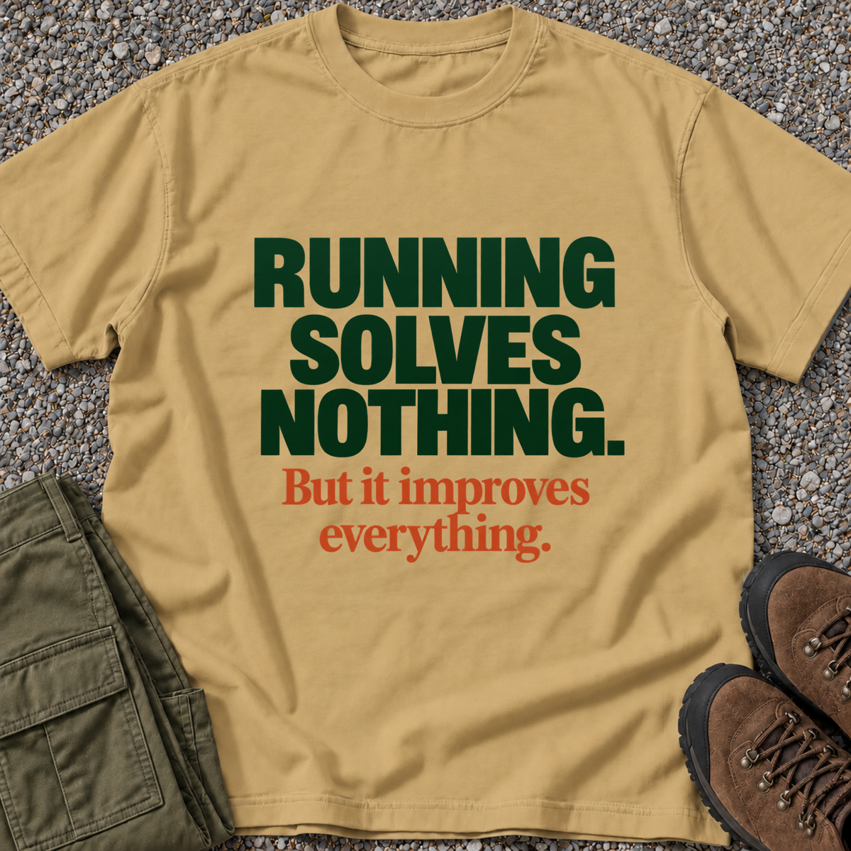 Running Solves Nothing — But It Improves Everything T-shirt in Mustard