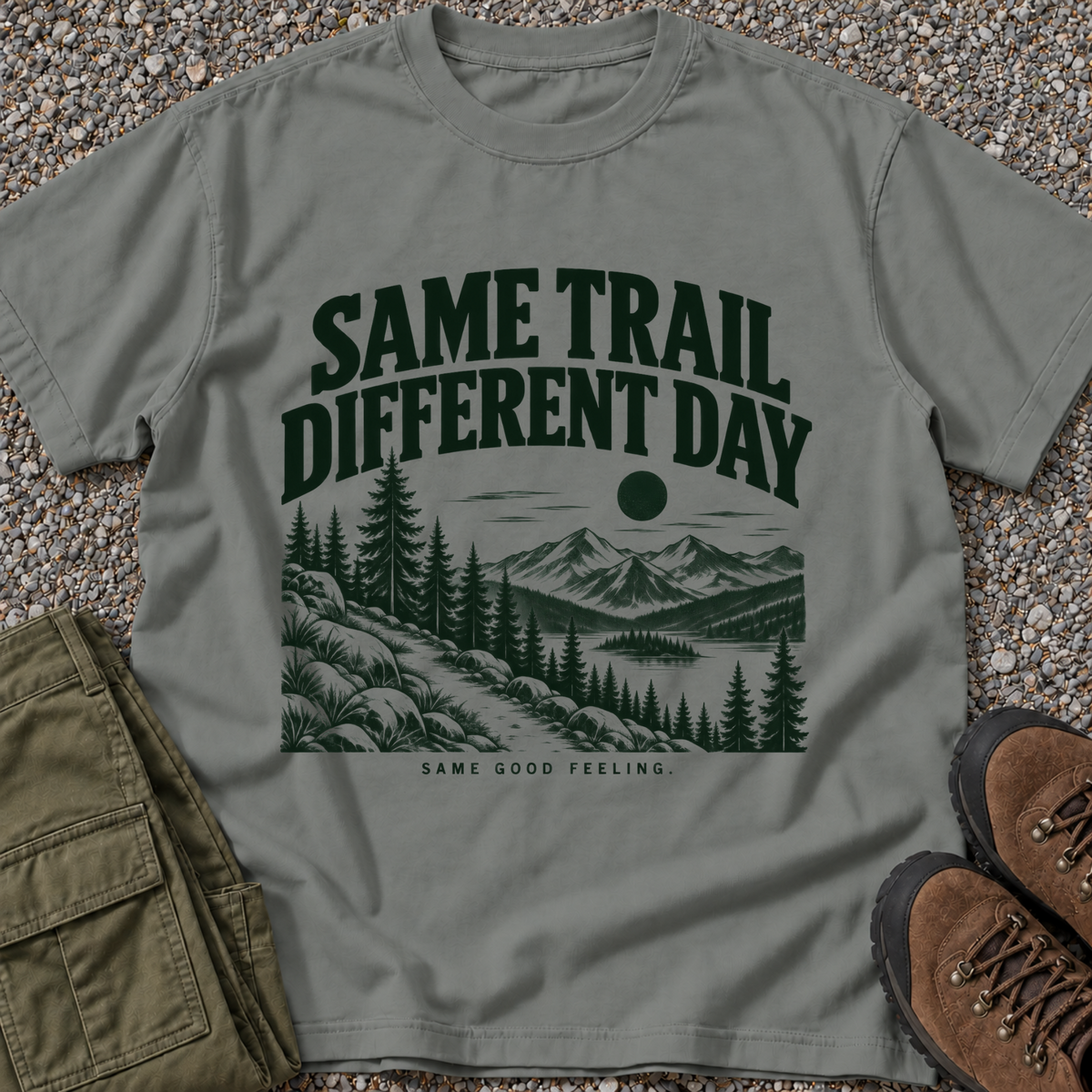 Same Trail Different Day T-shirt in Grey