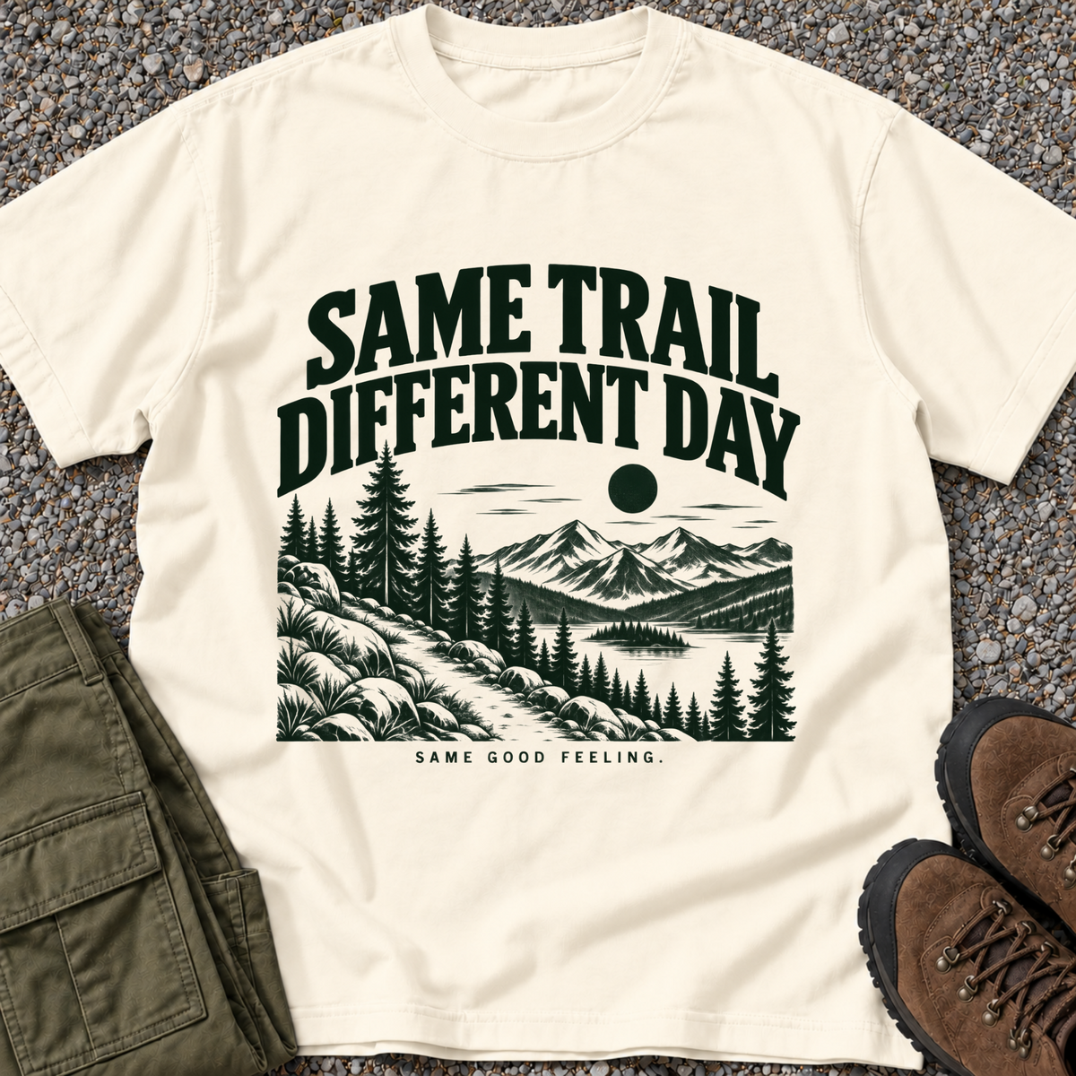 Same Trail Different Day T-shirt in Ivory