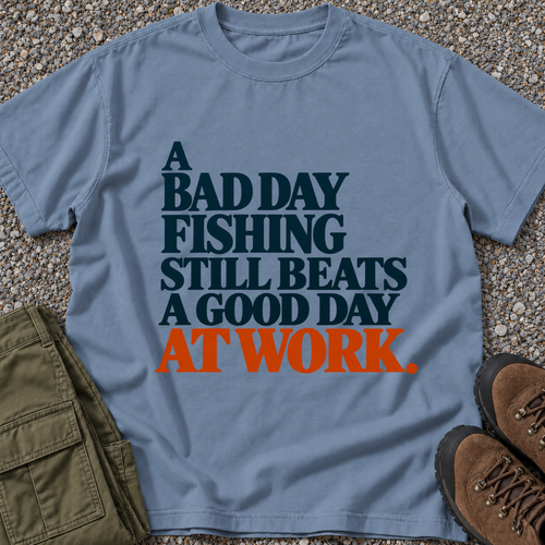 A Bad Day Fishing T-shirt in Blue Jean