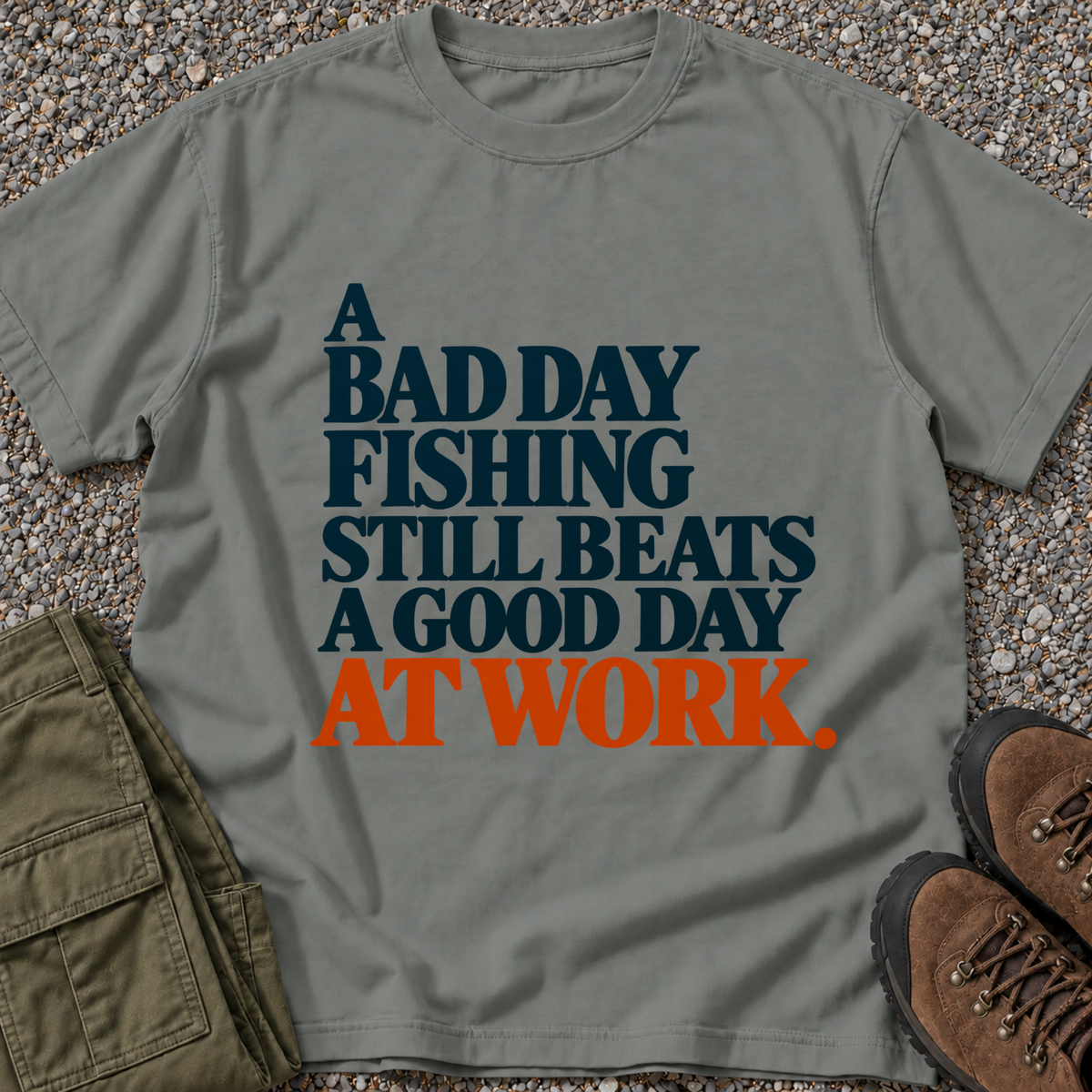 A Bad Day Fishing T-shirt in Grey