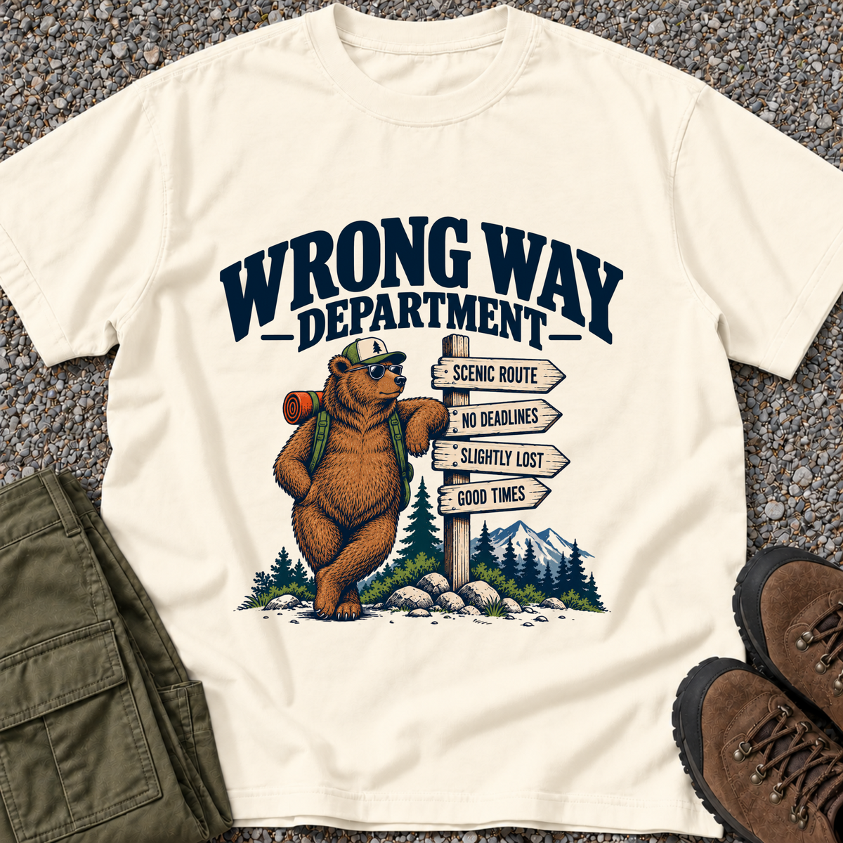 Wrong Way Department — Bear T-shirt in Ivory