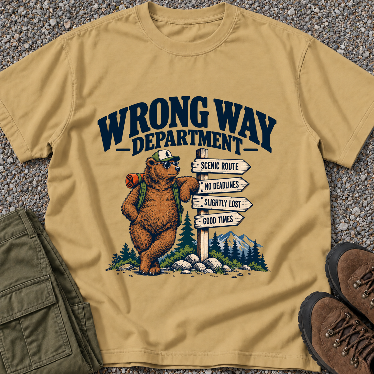 Wrong Way Department — Bear T-shirt in Mustard