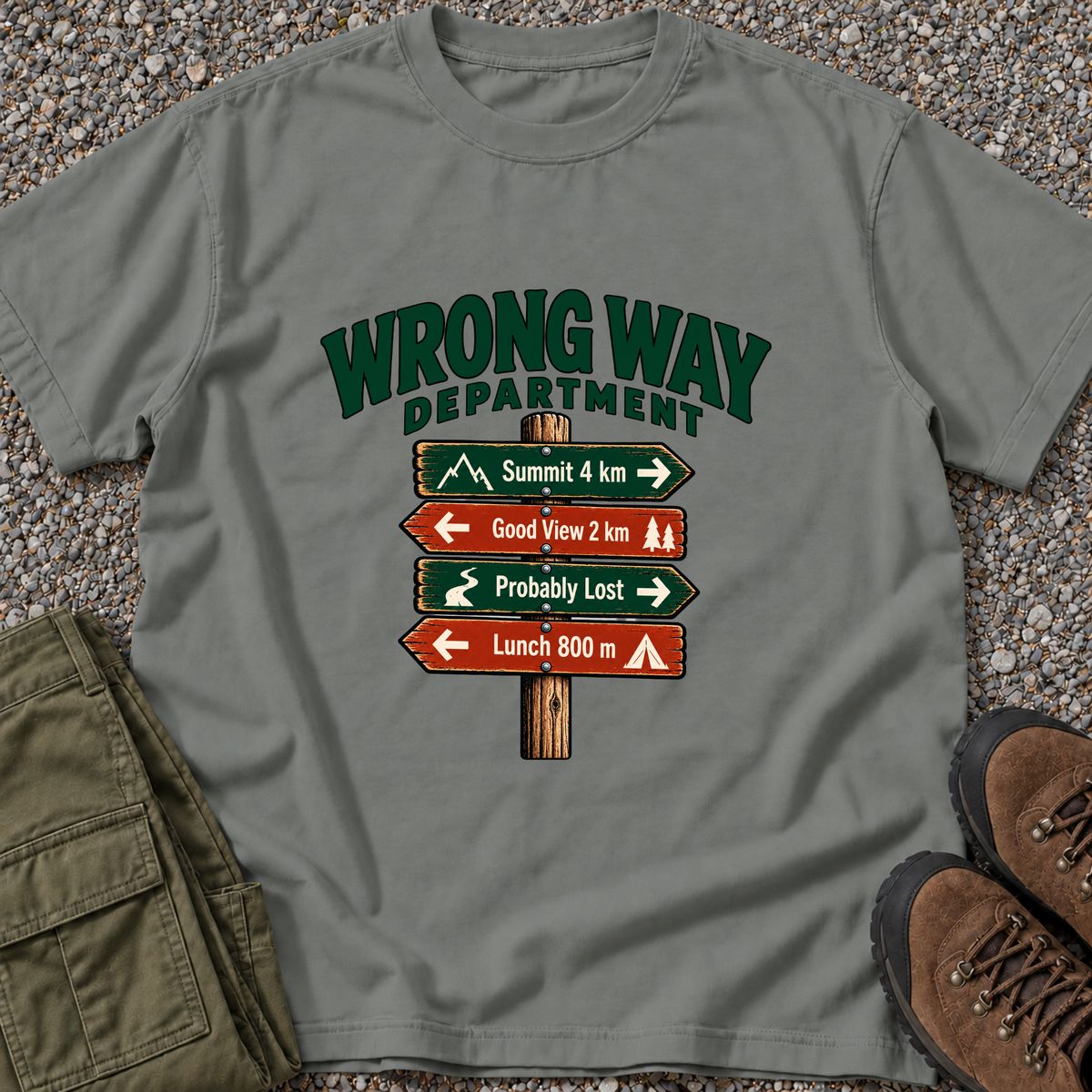 Wrong Way Department — Signpost T-shirt in Grey